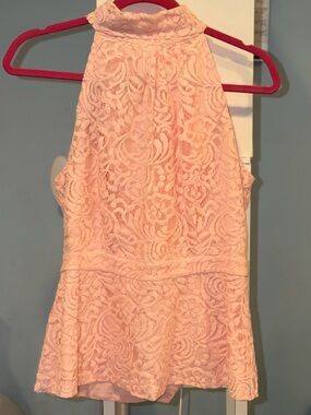 New York & Company Pink Lace Halter Peplum Top